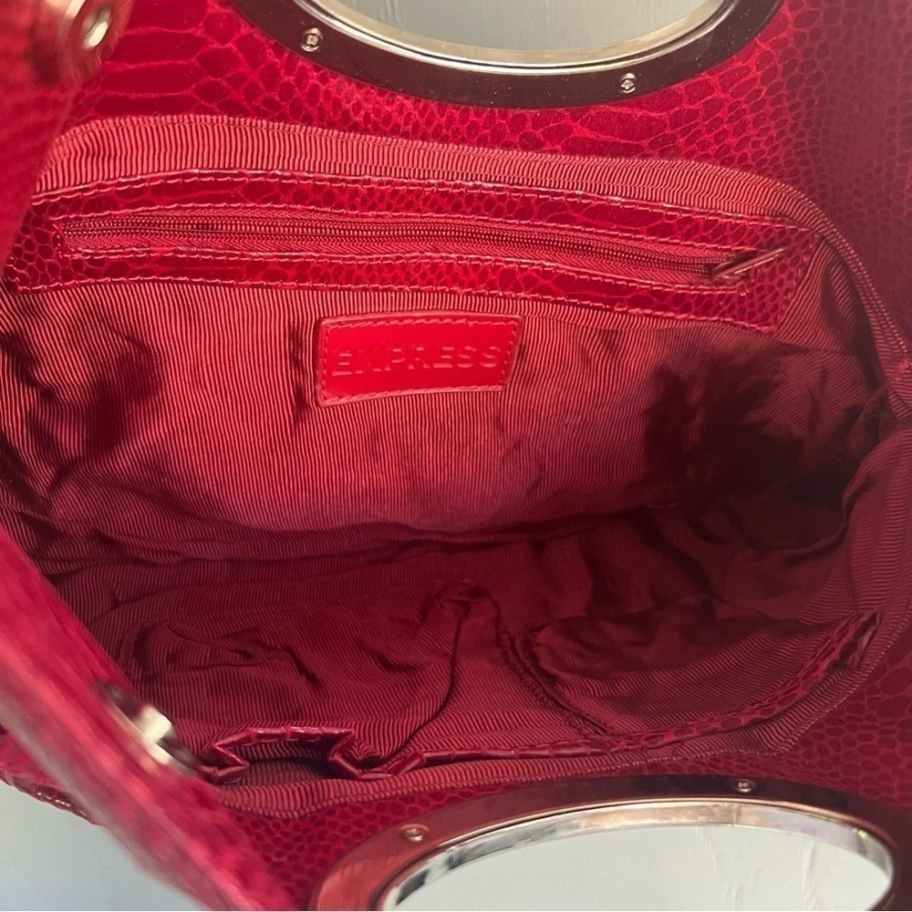 Vintage Express Red Faux Leather Clutch Snake Skin Snap Handle Bag